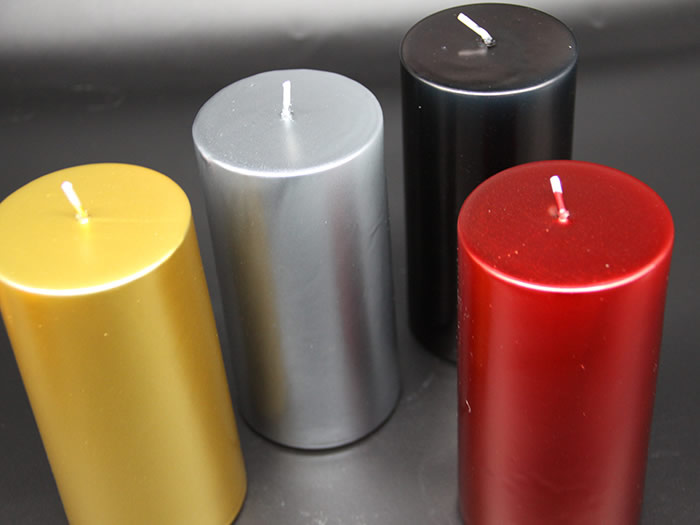 metallic paint pillar candle