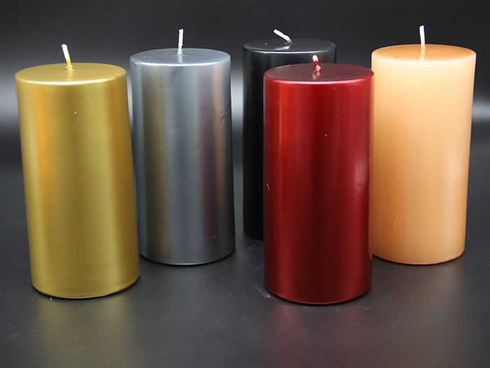 metallic paint pillar candle