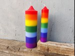 layered rainbow pillar candle