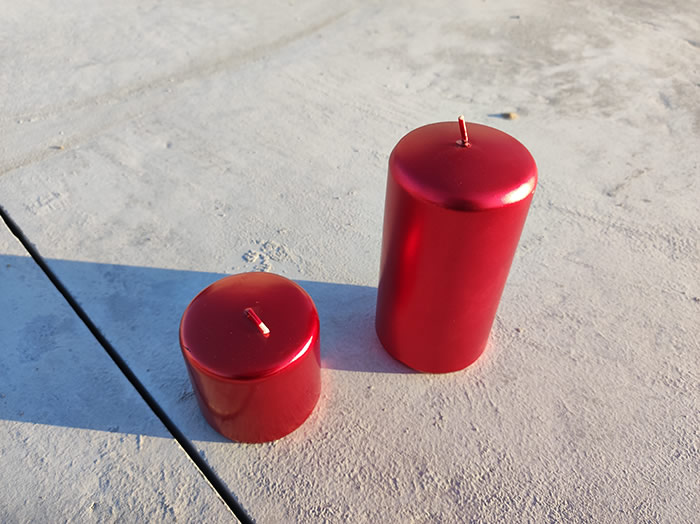 metallic paint effect pillar candles