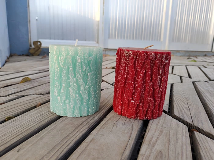 tree trunk pillar candles