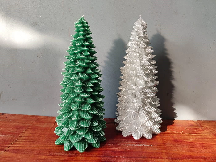 christmas snow pine tree candle