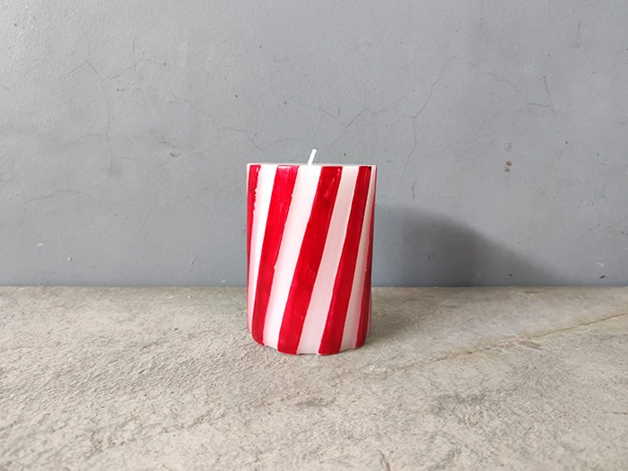 peppermint stripe pillar candle